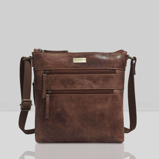 'CORI' Distressed Tan Real Leather Crossbody Bag