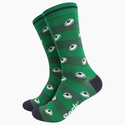 Rugby Ball Stripe Bamboo Socks in Green