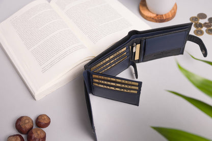Biggs & Bane Large Capacity Men's Bifold Black & Navy Leather Wallet