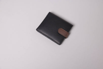 Biggs & Bane Men's Bifold Black & Dark Brown Leather Wallet With Tab Coin Pocket