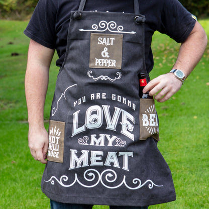 'Love My Meat' Canvas BBQ Apron - Novelty Men's Gift