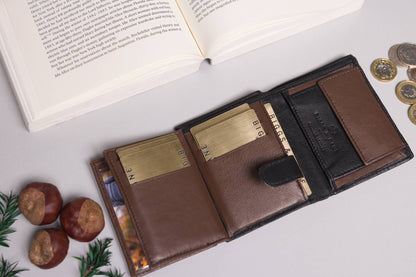 Biggs & Bane Men's Trifold Black & Dark Brown Leather Wallet